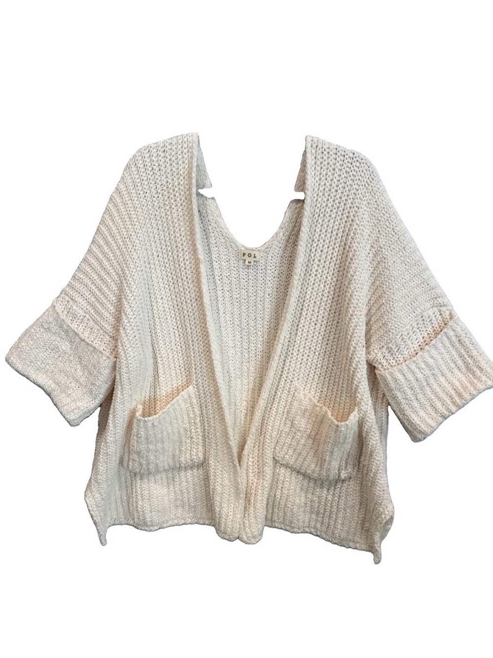 POL Cream Chenille Open-Front Chunky Knit Cardigan with Pockets